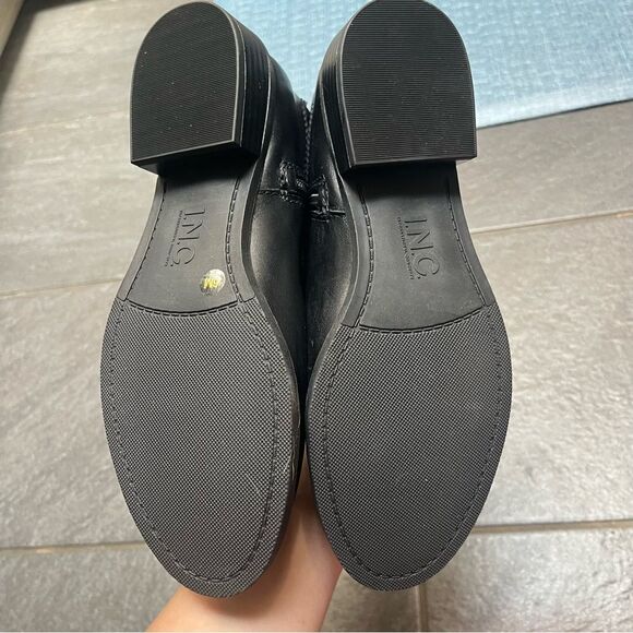 INC Fawne Riding Boots Black Leather SZ 6 Round Toe Closet Staple Minimalist - Picture 6 of 8